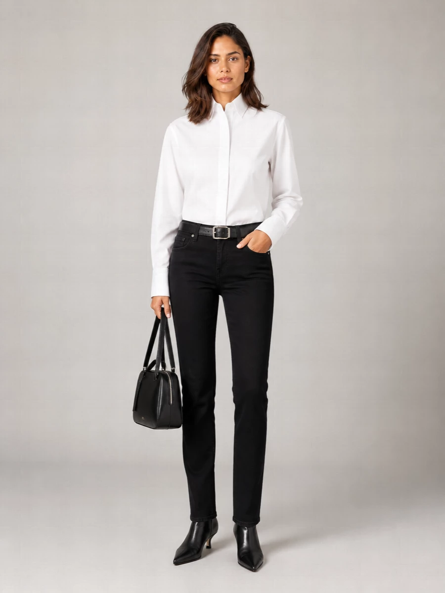 7 For All Mankind Black Denim Straight-Leg Jeans
