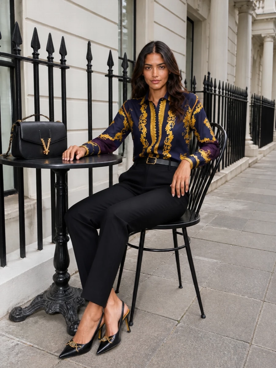Versace baroque shirt black tailored trousers