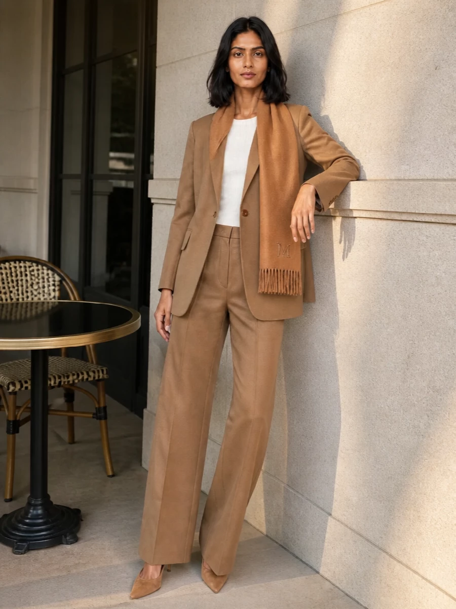 Max mara camel blazer wide leg trousers