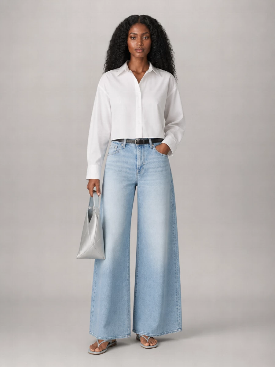 7 For All Mankind Mid-Rise Wide-Leg Jeans