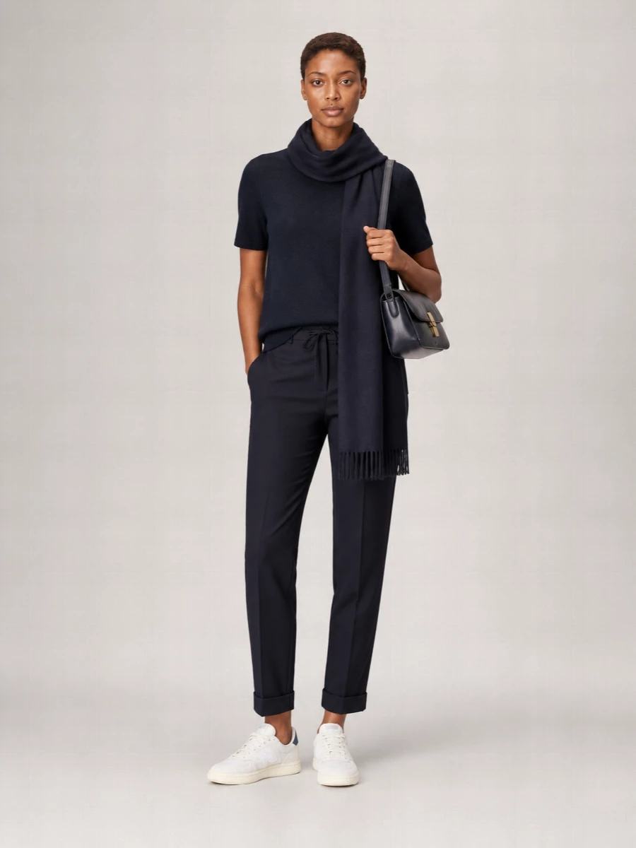 Closed Wool Crew-Neck Short-Sleeve Ribbed Sweater