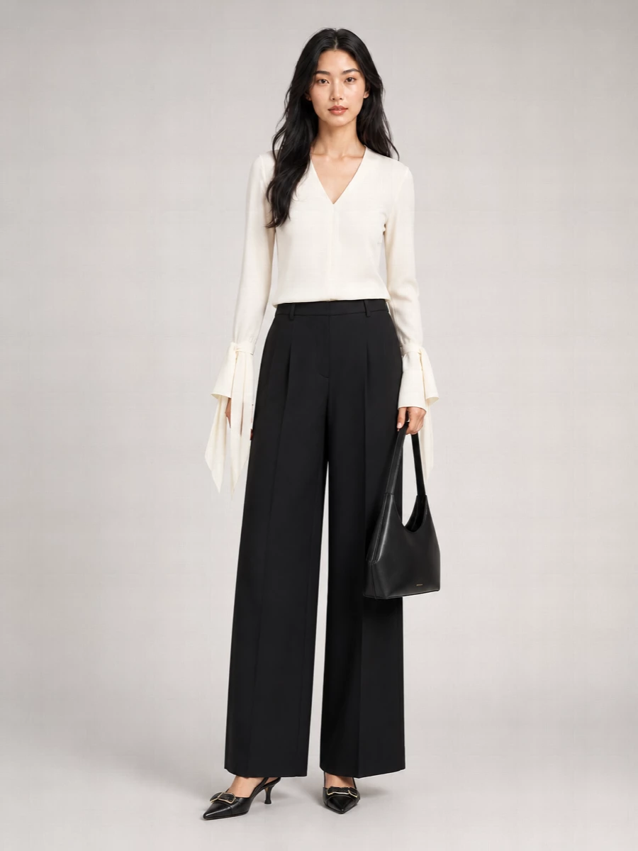 Givenchy Silk Ruffled V-Neck Long-Sleeve Blouse