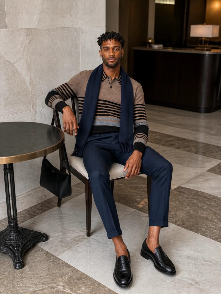 Paul smith knit polo navy trousers prada loafers