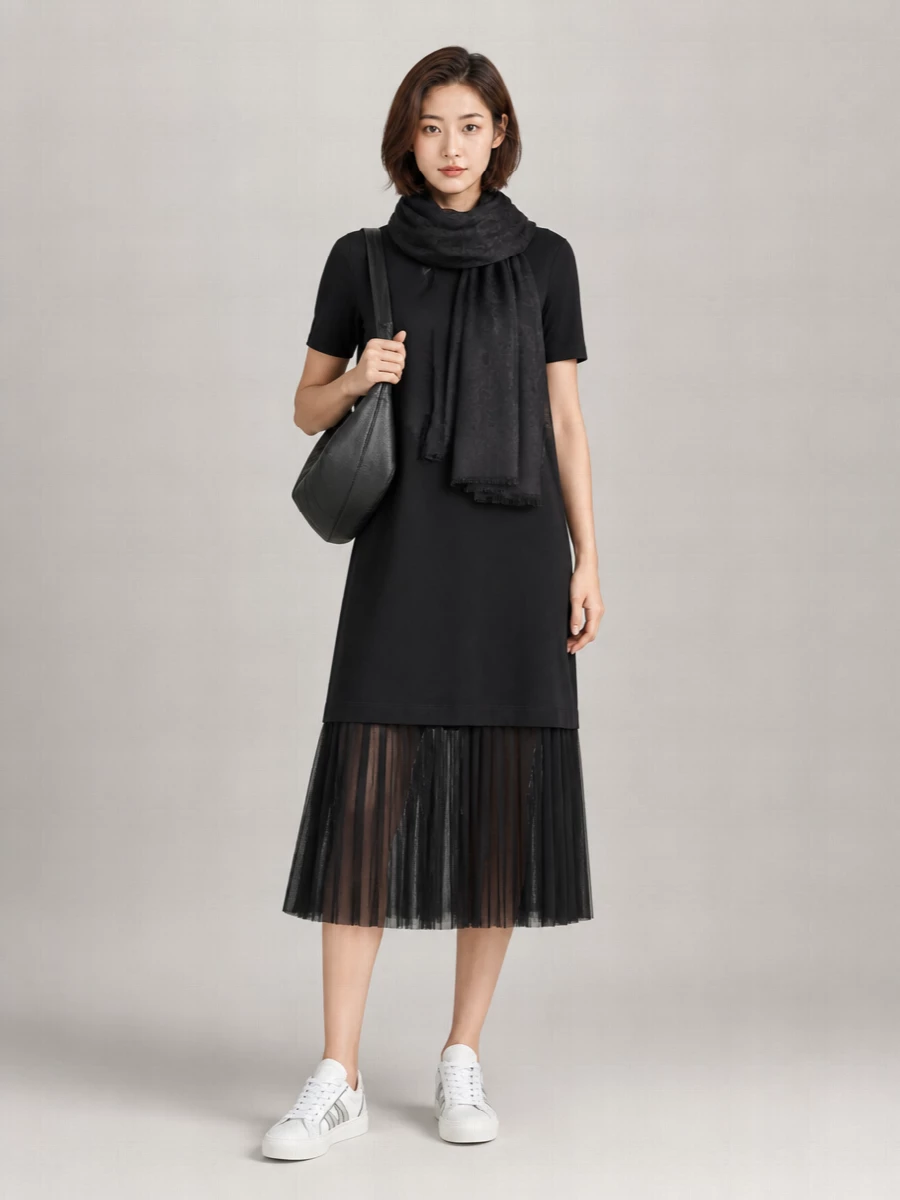 Moncler Cotton Pleated Tulle Midi Dress