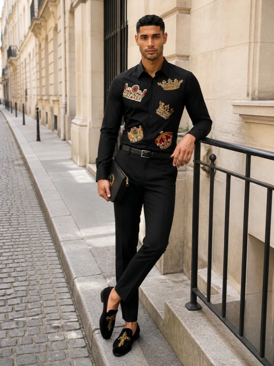 Dolce gabbana crown shirt black tailored trousers