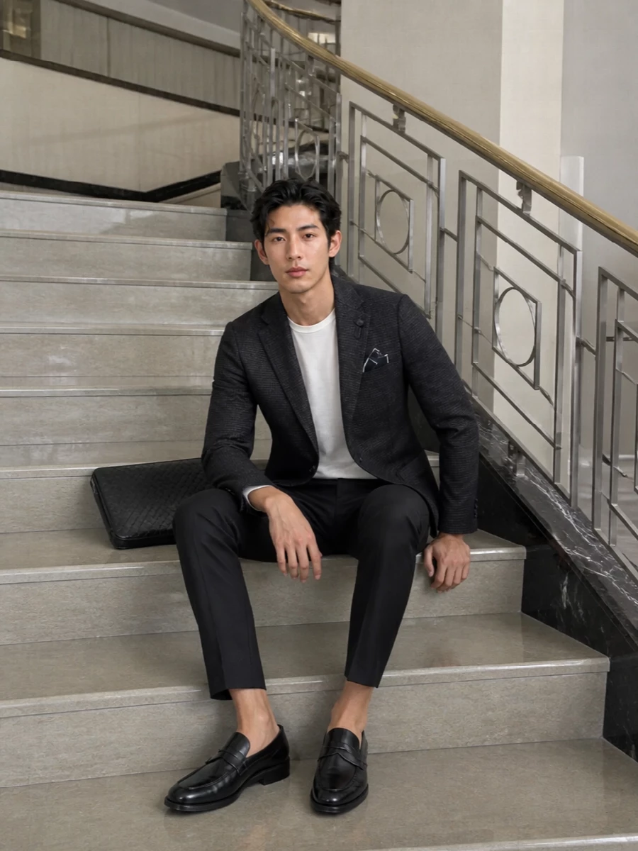 Lardini charcoal blazer pt torino trouser outfit