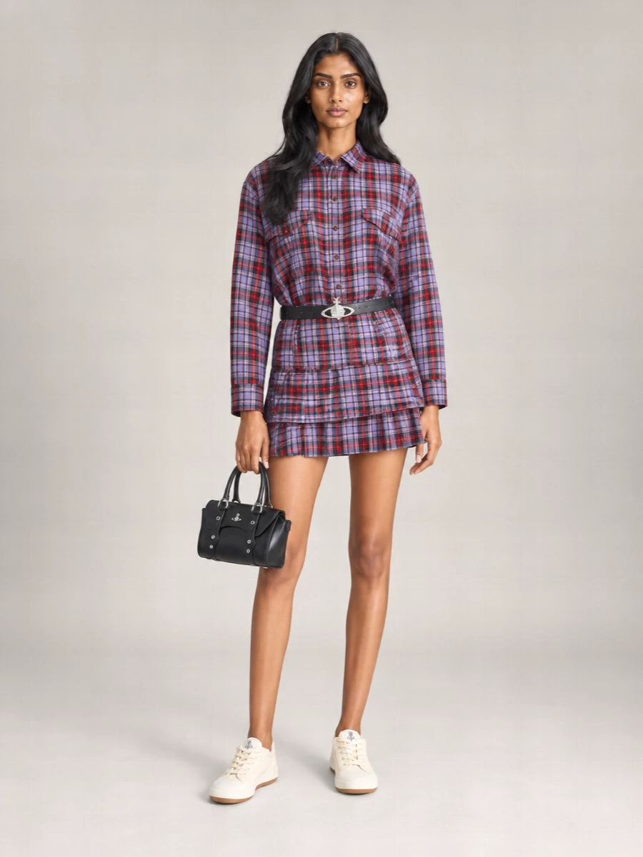 Vivienne Westwood Check Linen Asymmetric Mini Shirt Dress