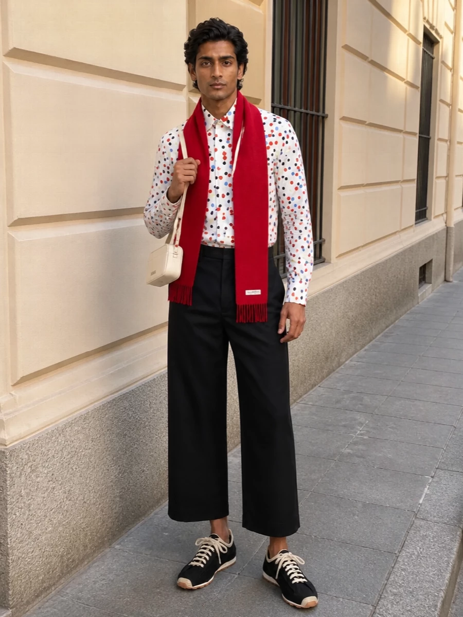 Jacquemus polka dot shirt cropped black trousers