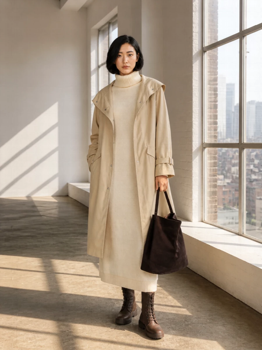 Toteme coat jil sander cream knit dress outfit