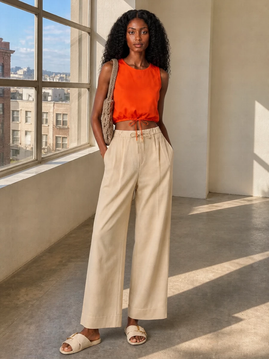 Loewe paulas ibiza orange tank wide leg outfit