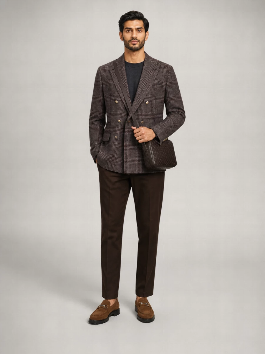 Brunello Cucinelli Prince Of Wales Wool Alpaca Silk Blazer