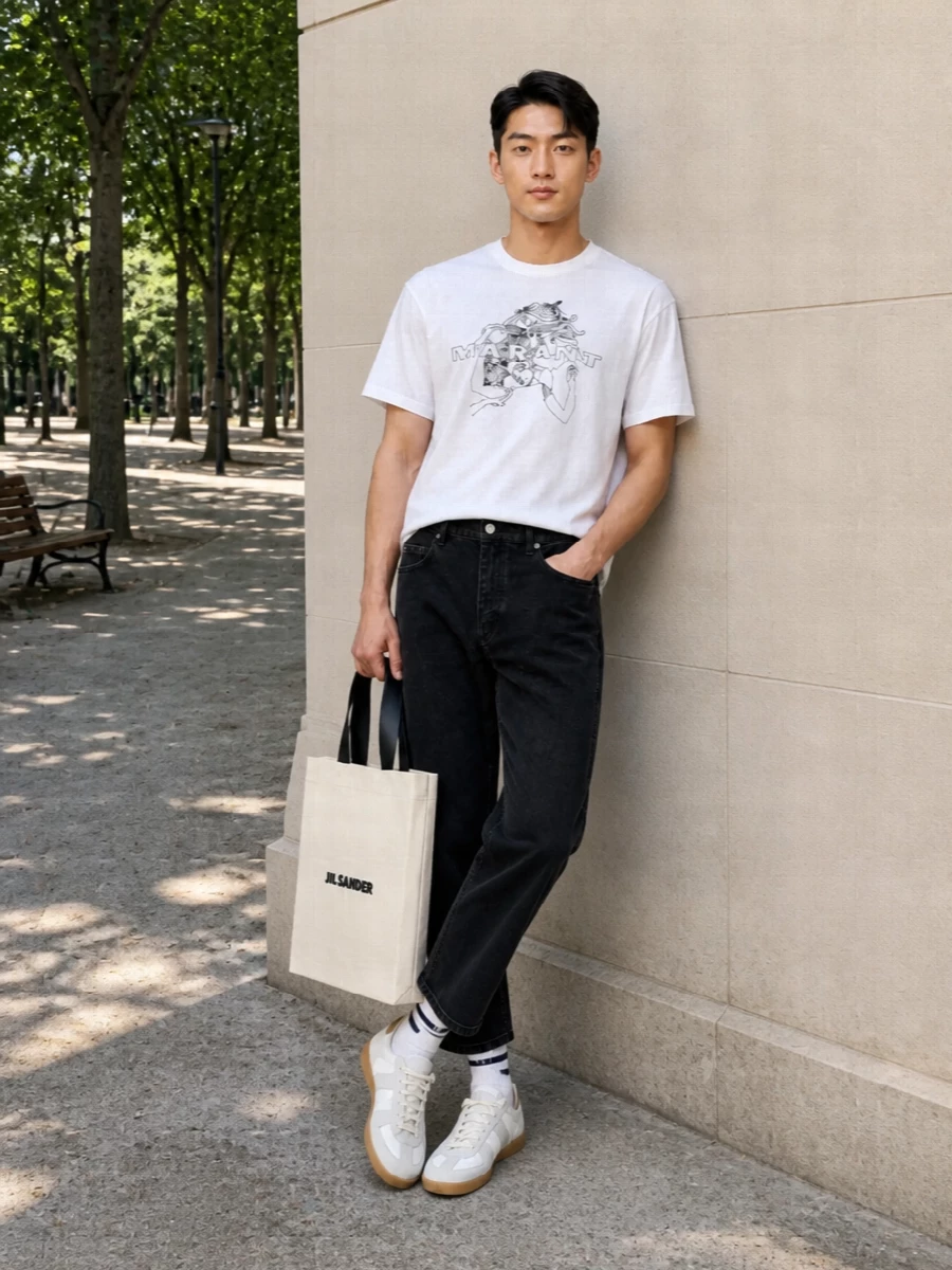 Isabel marant tee black jeans margiela sneakers