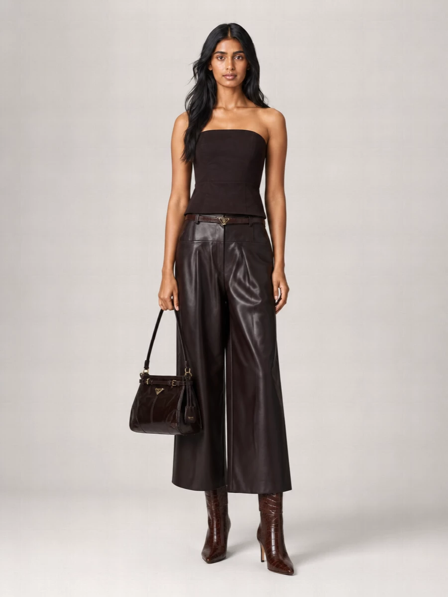 Parosh Leather Wide-Leg Trousers
