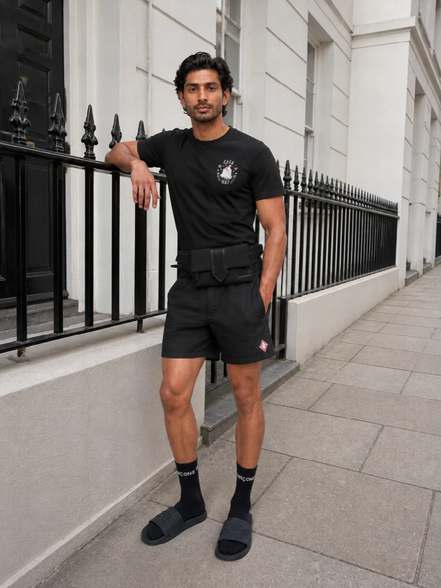 Casablanca black shorts graphic tee slides