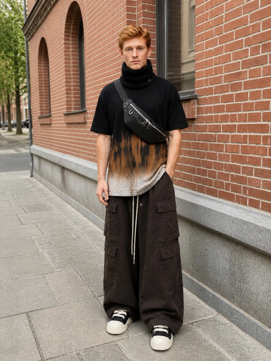 Rick owens drkshdw wide leg cargo streetwear outfit