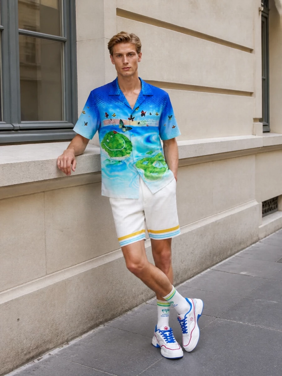 Casablanca camp shirt white resort shorts