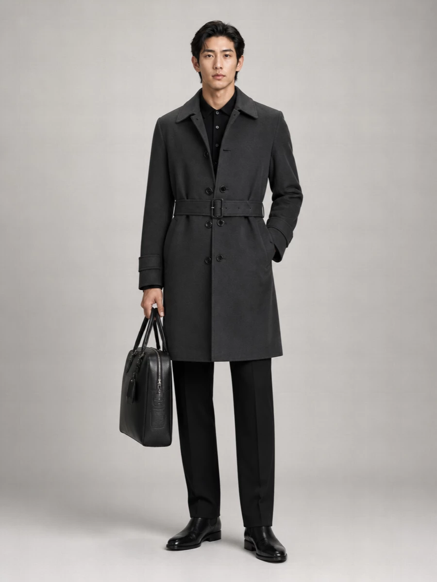Lardini virgin wool belted single-breasted trench coat