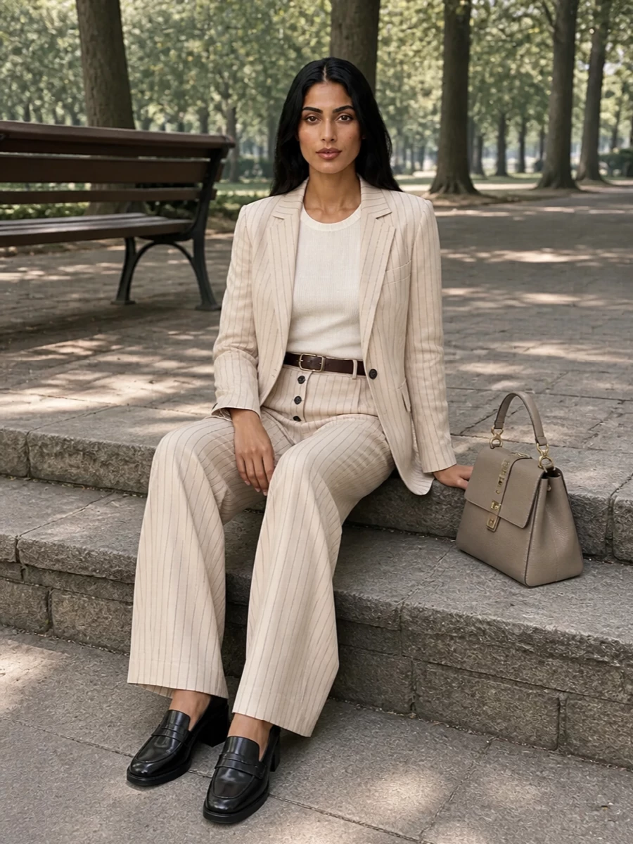 Paul smith sand pinstripe wide leg suit loafers
