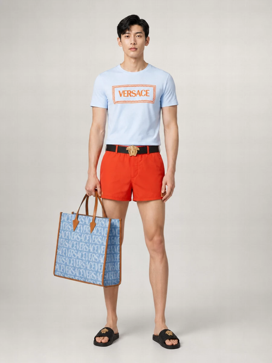 Versace Polyester Swim Shorts With Pockets And Elastic Waistband