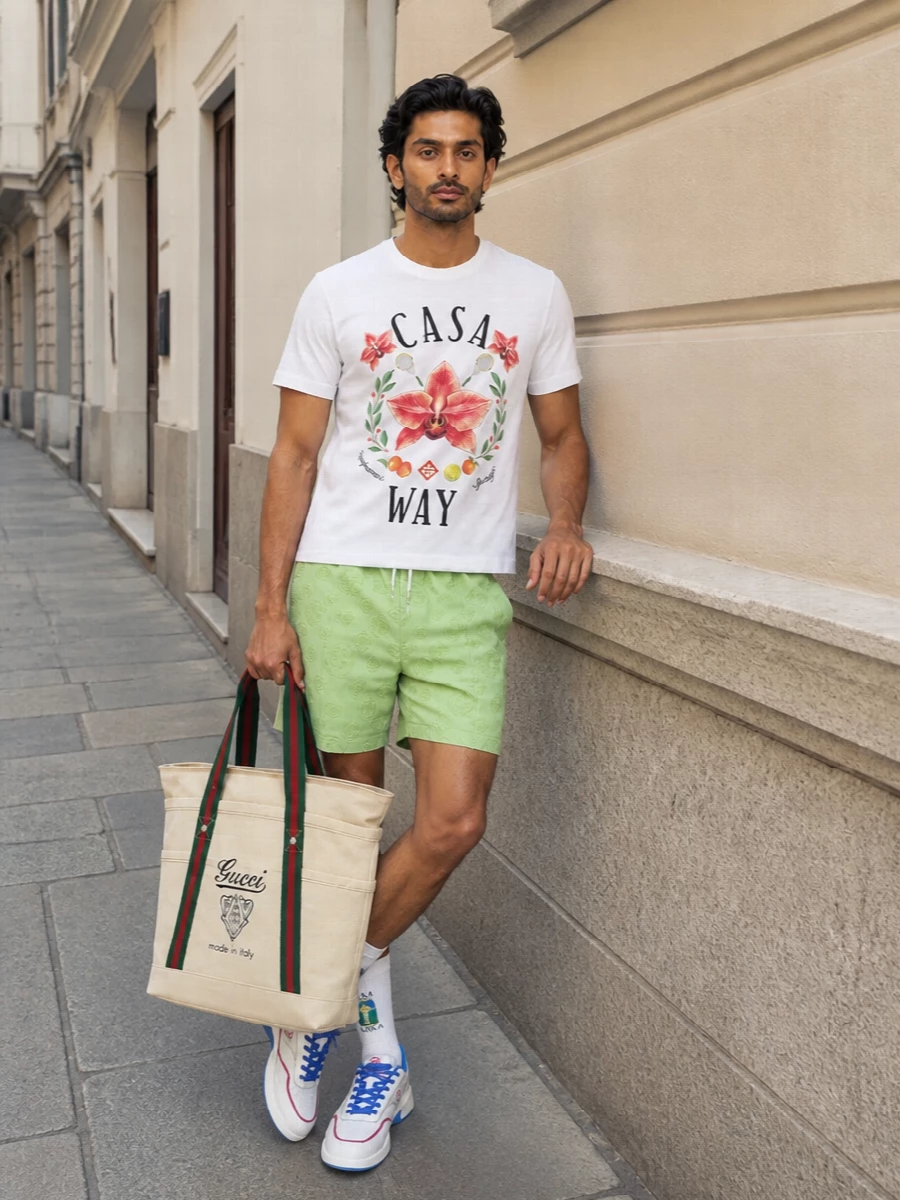 Casablanca floral tee mint shorts sneakers