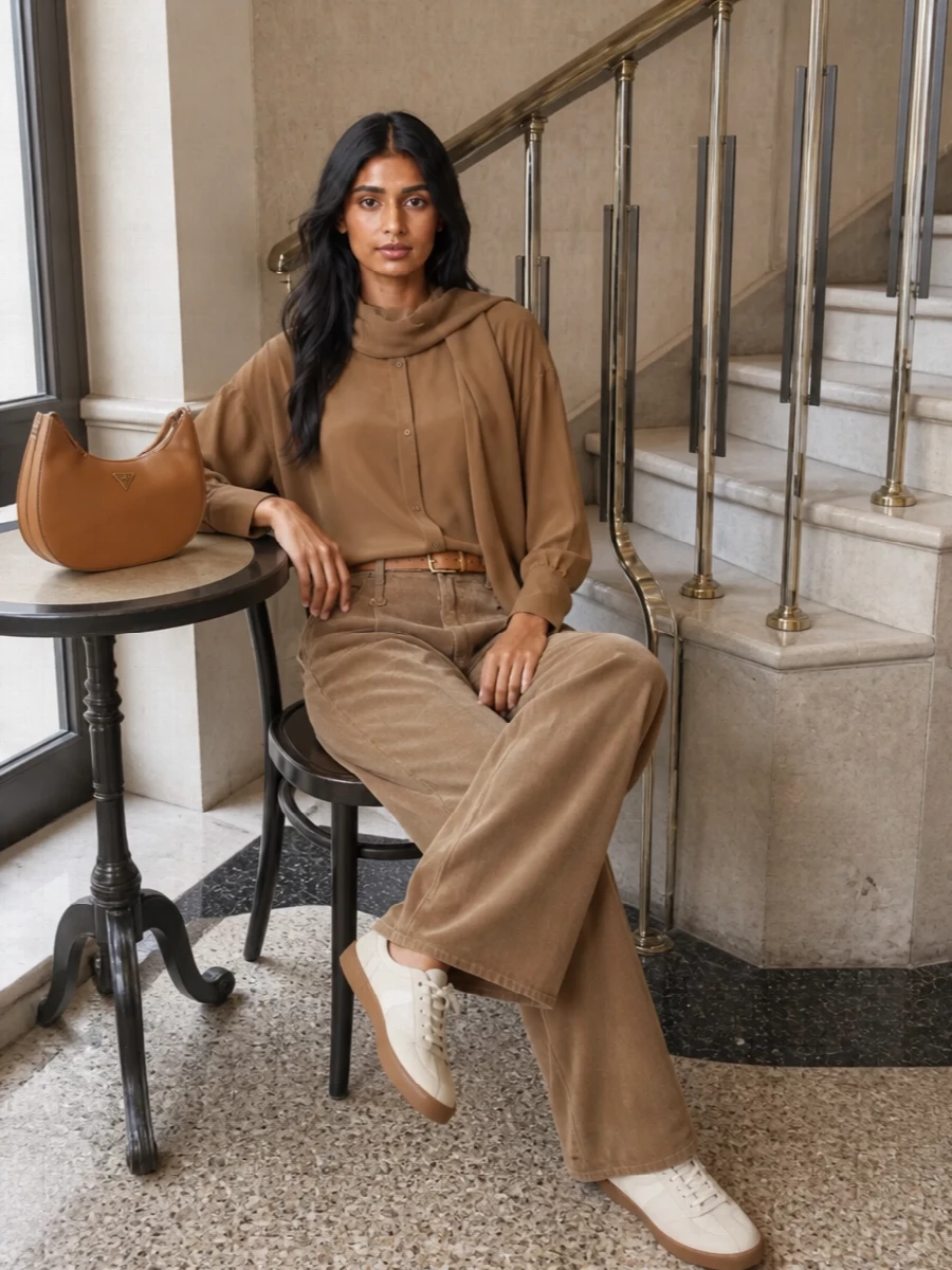 R13 camel wide leg trousers darkpark camel shirt