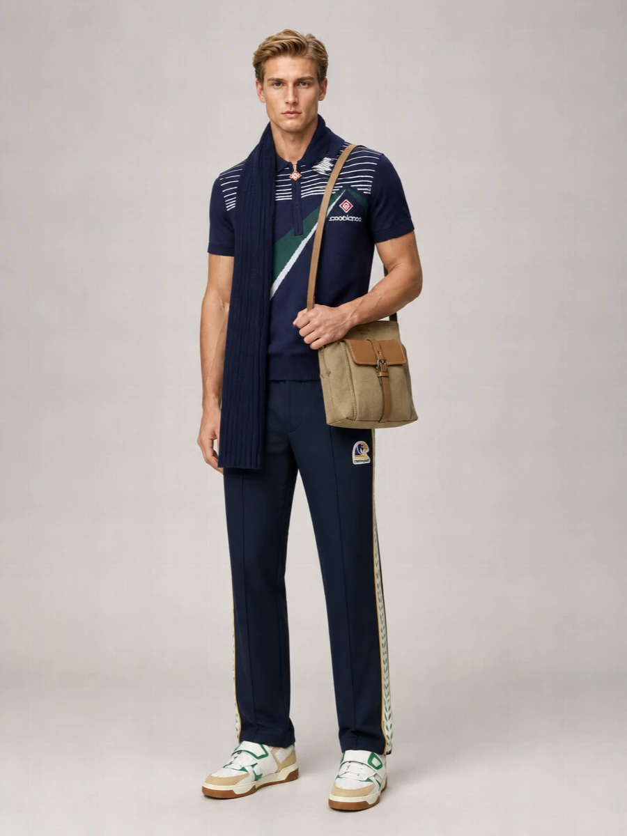 Casablanca Wool Short-Sleeve Jacquard Polo Shirt