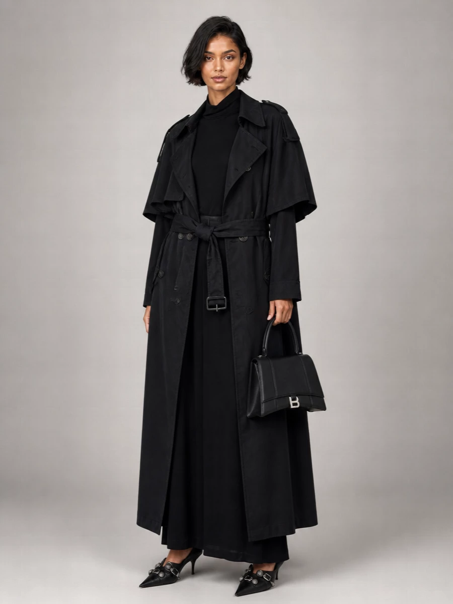 Balenciaga Cotton Double-Breasted Belted Hooded Trench Coat