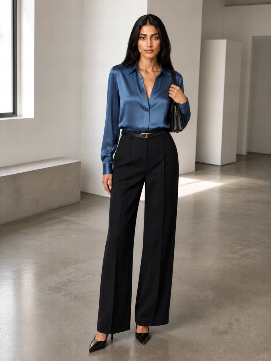Tom ford silk shirt black wide leg trousers
