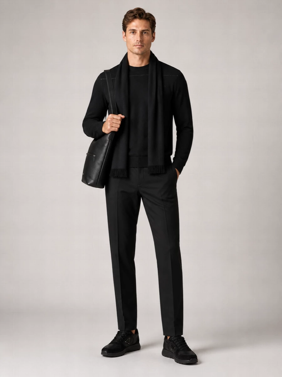 Giorgio Armani Virgin Wool Logo Embroidered Crewneck Sweater