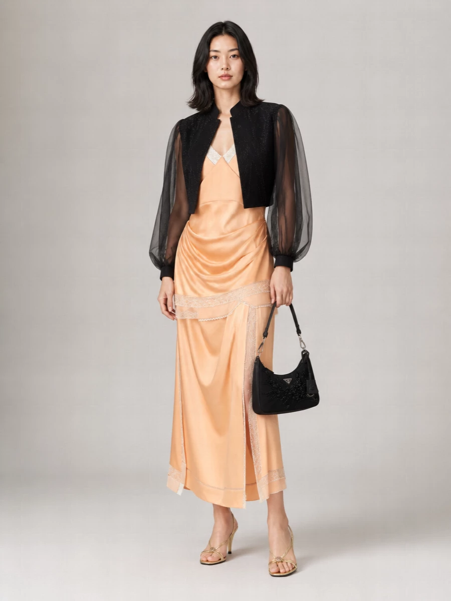 Magda Butrym Silk Lace-Trim Asymmetric Draped Maxi Dress