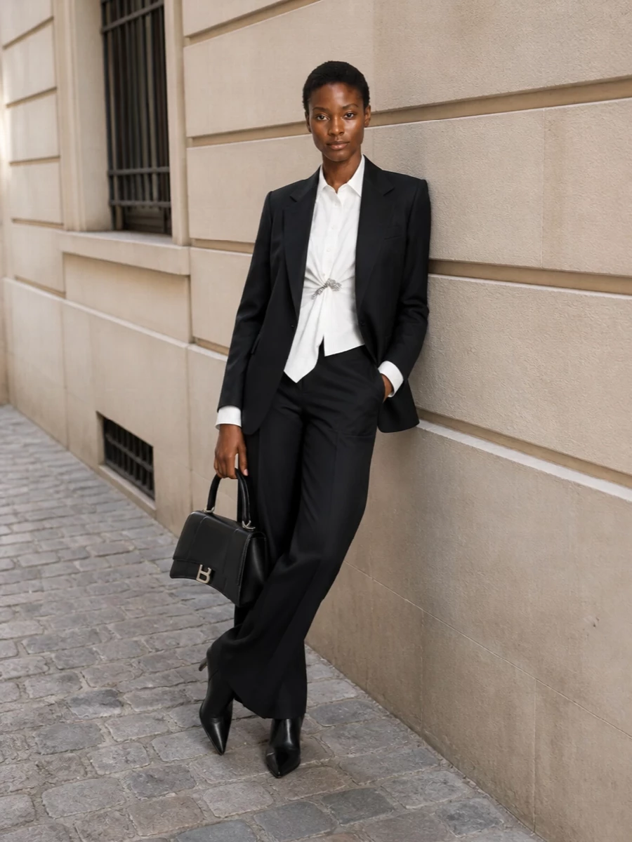 Prada blazer power suit wide leg trousers