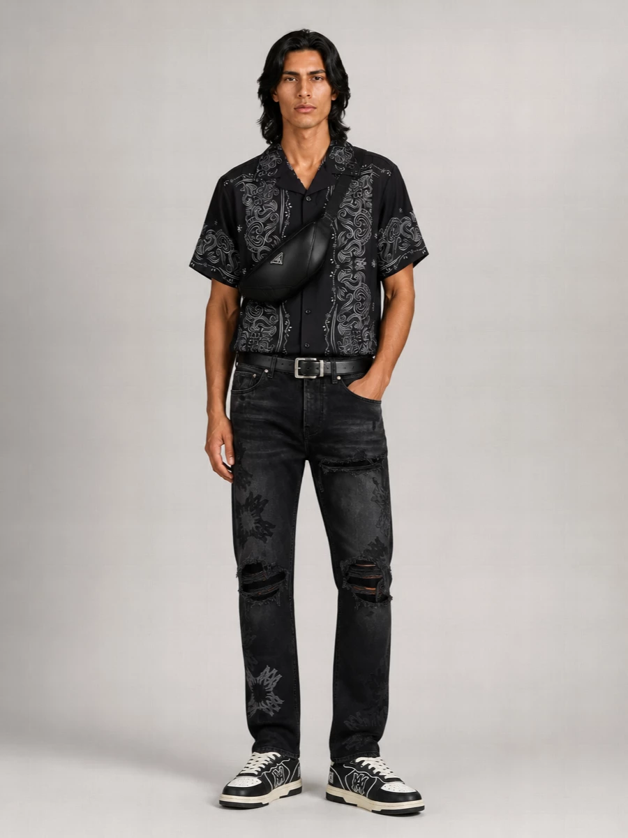 Amiri Silk Oversized Short-Sleeve Cuban-Collar Printed Bowling Shirt