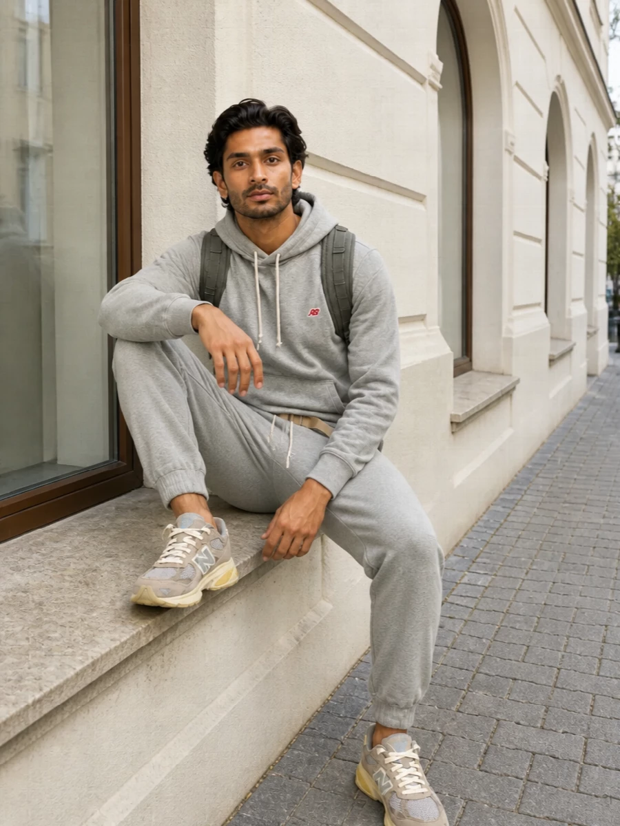 New balance grey tracksuit taupe runners