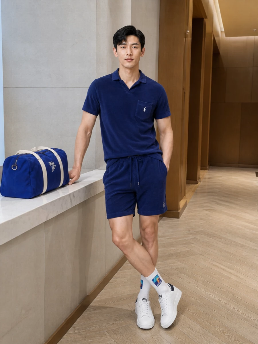 Polo ralph lauren navy terry polo adidas sneakers