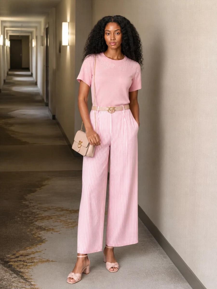 Ermanno firenze pink striped trousers blush knit