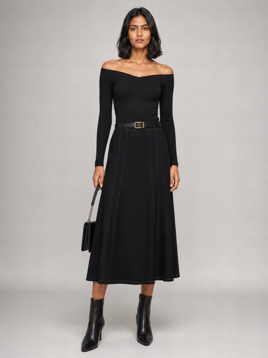Stella Mccartney Contrasting Stitch Midi A-Line Skirt