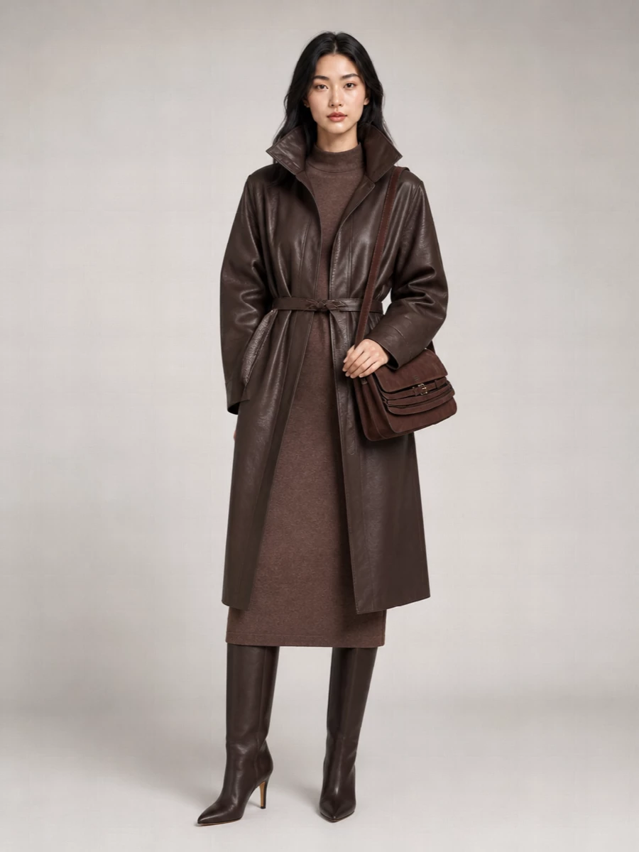 Sportmax Leather Belted Single Breasted Coat