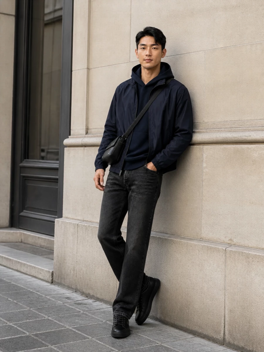 Saint laurent windbreaker denim sneakers outfit