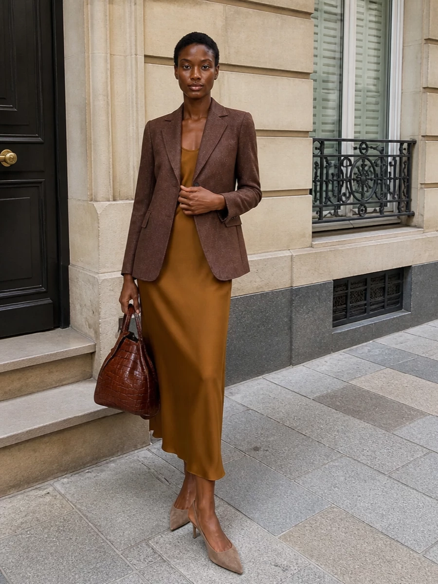 Max mara blazer slip dress quiet luxury outfit