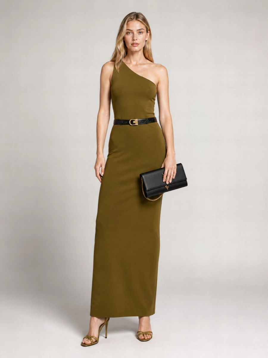Saint Laurent Silk One-Shoulder Sleeveless Maxi Dress