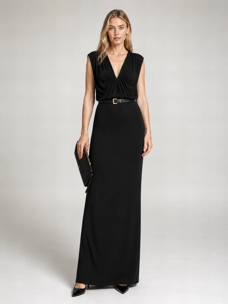 Saint Laurent Draped Sleeveless Maxi Dress