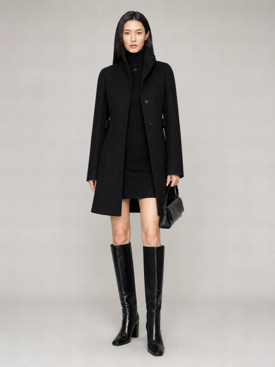 Courrèges Wool Silk Asymmetric Single Breasted Coat