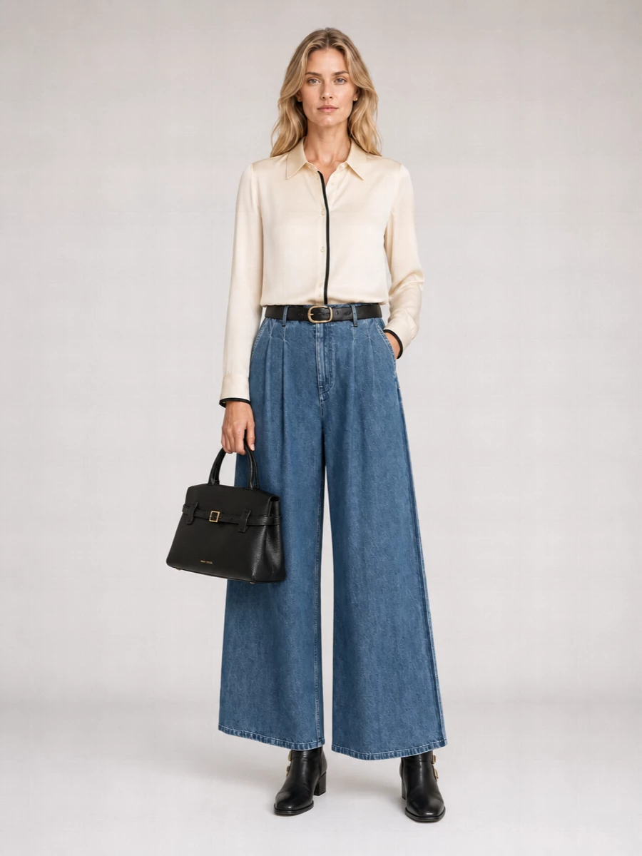 Forte Forte Pleated Wide Leg Denim Jeans