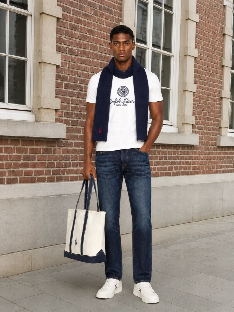 Polo ralph lauren crest tee dark jeans sneakers