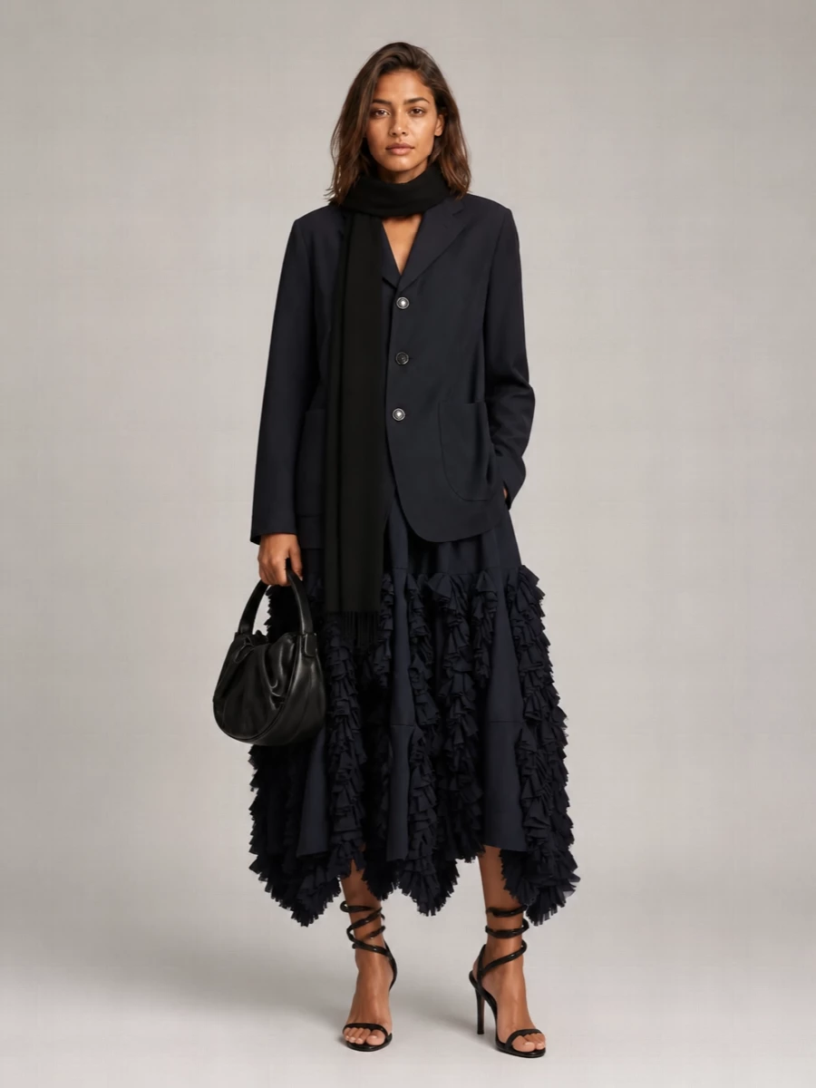 Comme Des Garçons Polyester Thick Midi Skirt