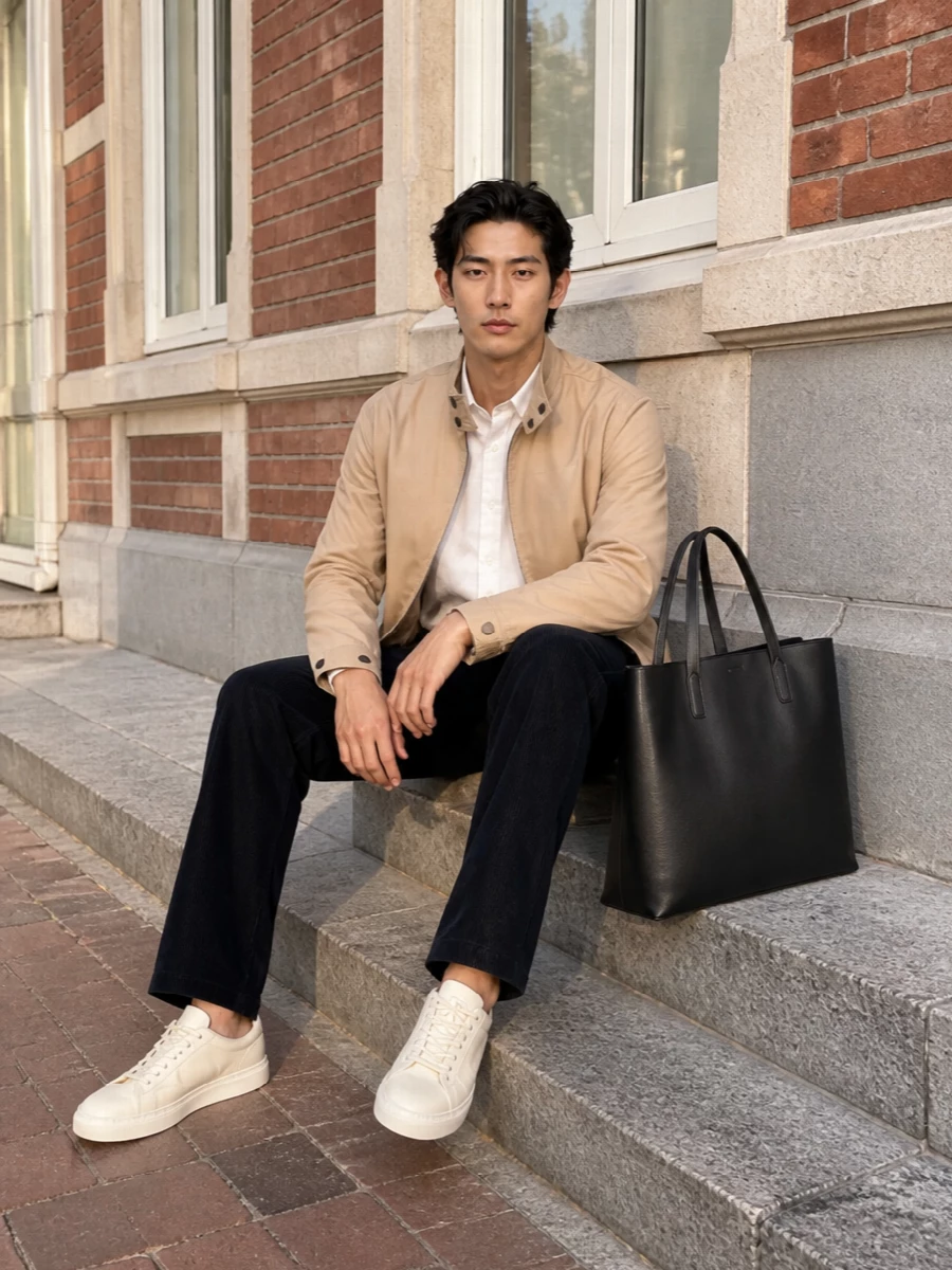 Emporio armani sand jacket corduroy trousers outfit