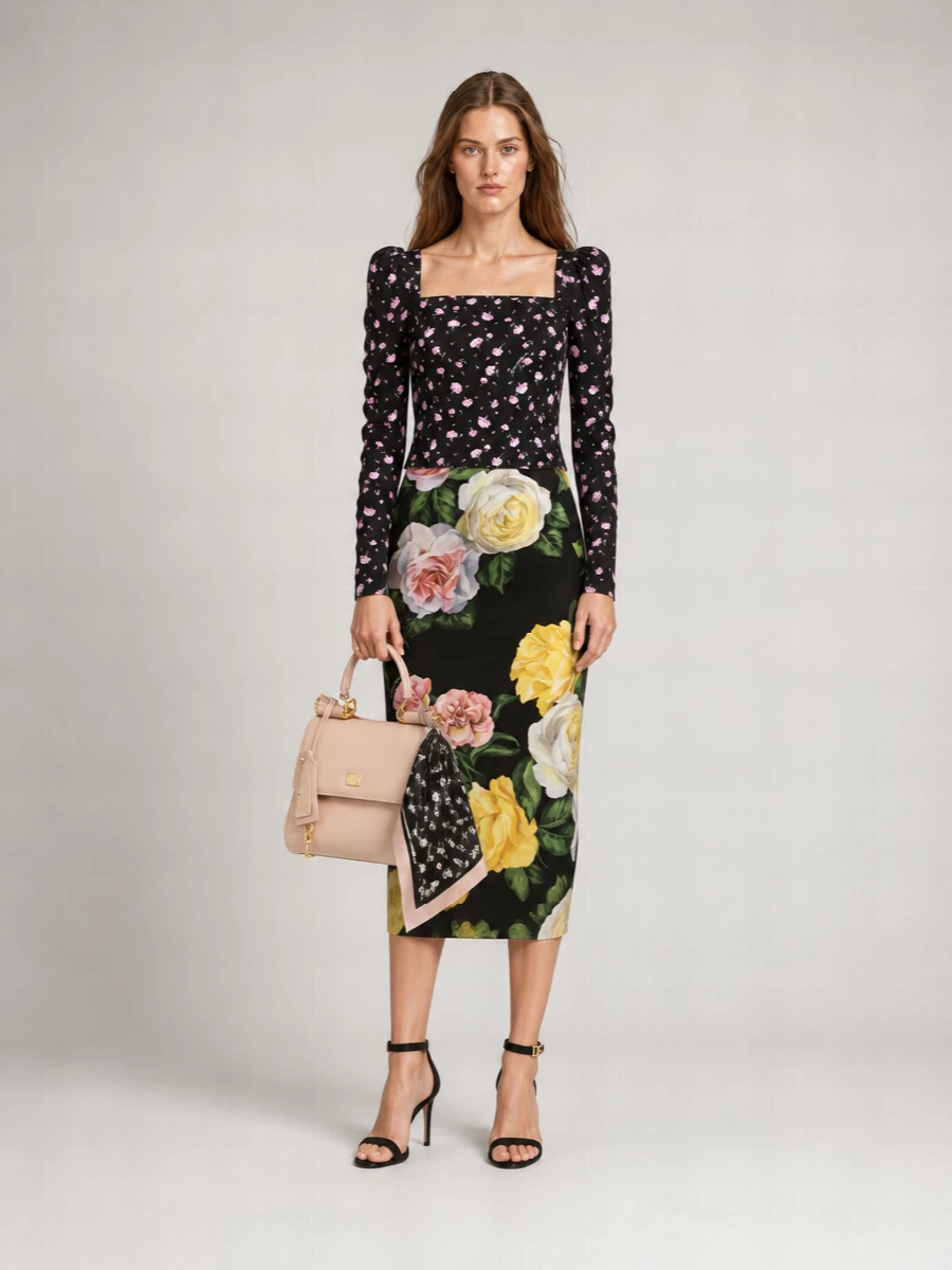 Dolce&Gabbana Silk High-Rise Floral-Print Midi Pencil Skirt
