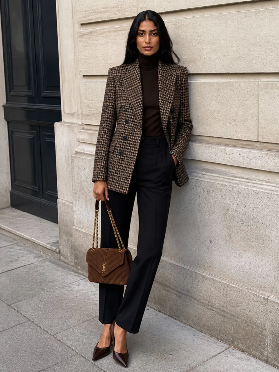 Saint laurent houndstooth blazer quiet luxury outfit