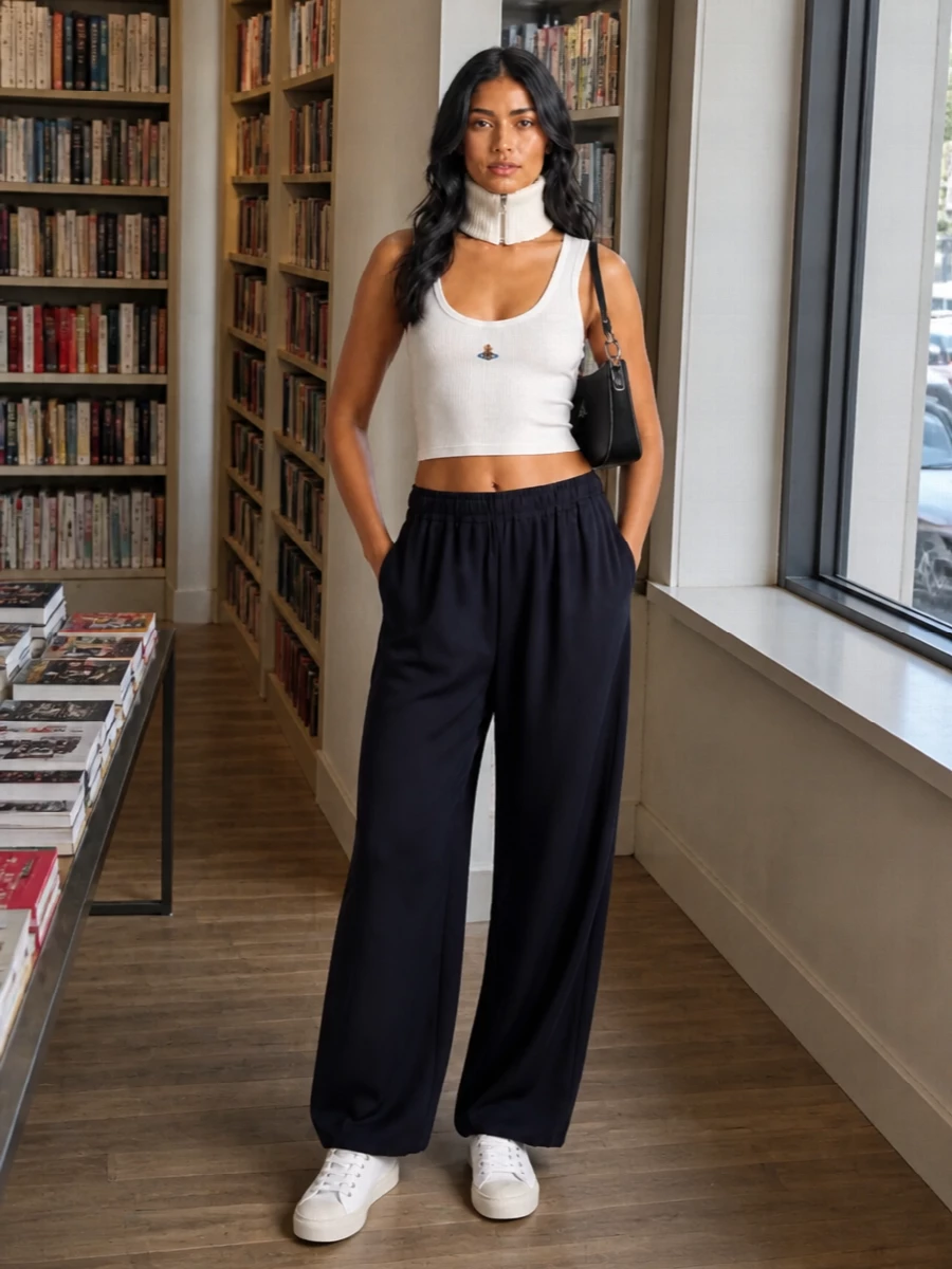 Vivienne westwood tank navy wide leg trousers outfit