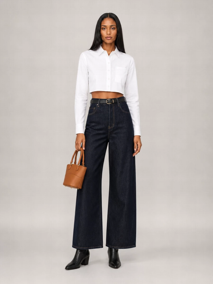 Self-Portrait Denim Straight-Leg Wide-Leg Trousers